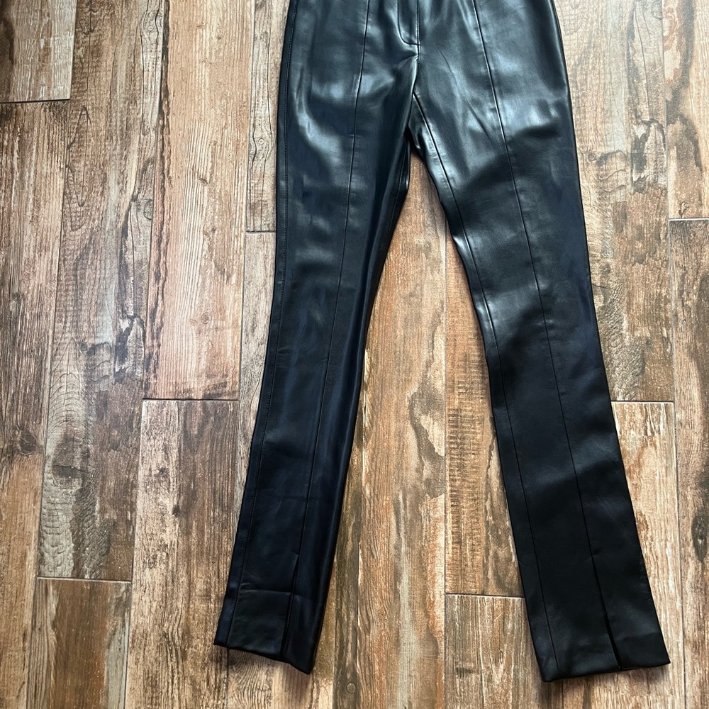 Mango Black faux Leather Trousers w/slit hem small